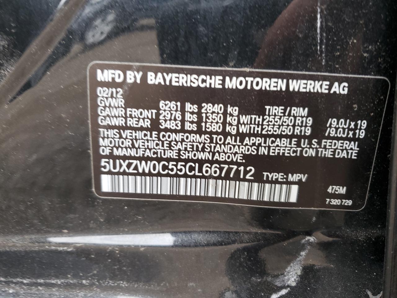 2012 BMW X5 VIN 5UXZW0C55CL667712 Copart auction photo, side damage thumbnail 16