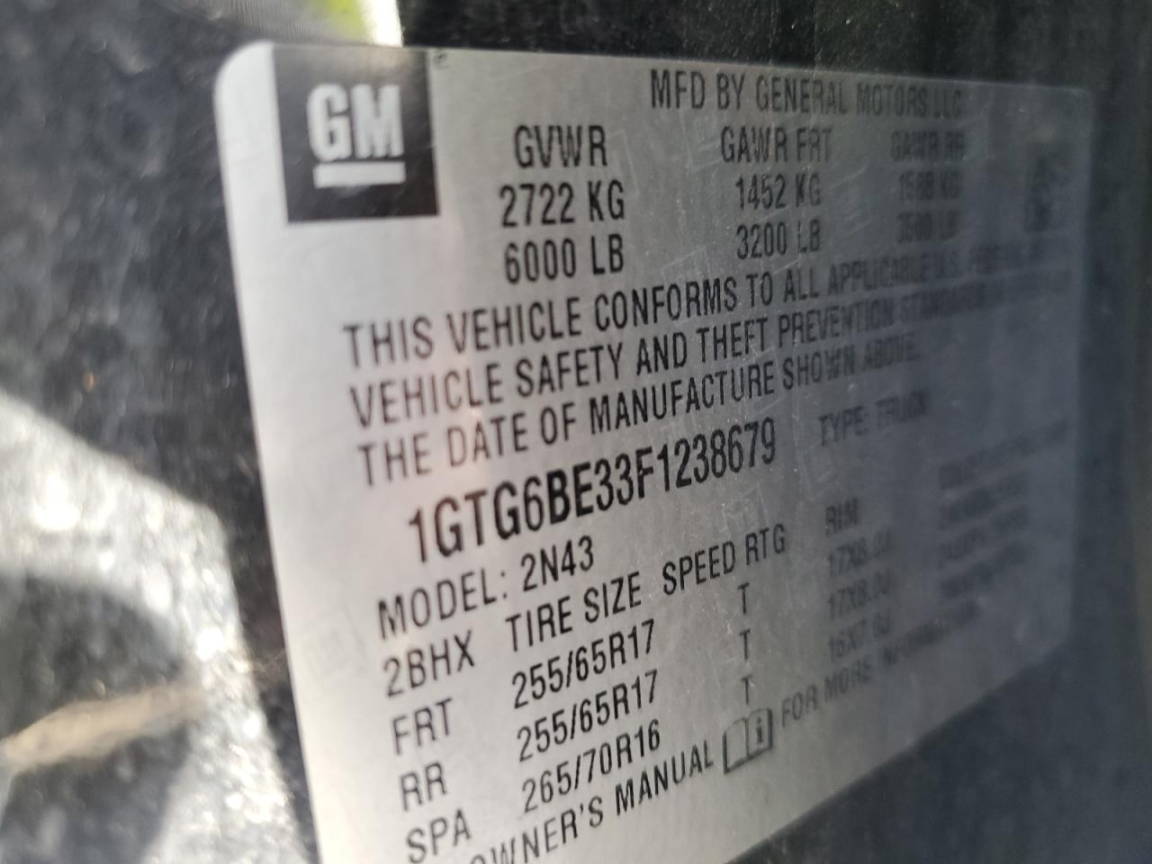 2015 GMC Canyon VIN 1GTG6BE33F1238679 Copart auction photo, front end damage thumbnail 14