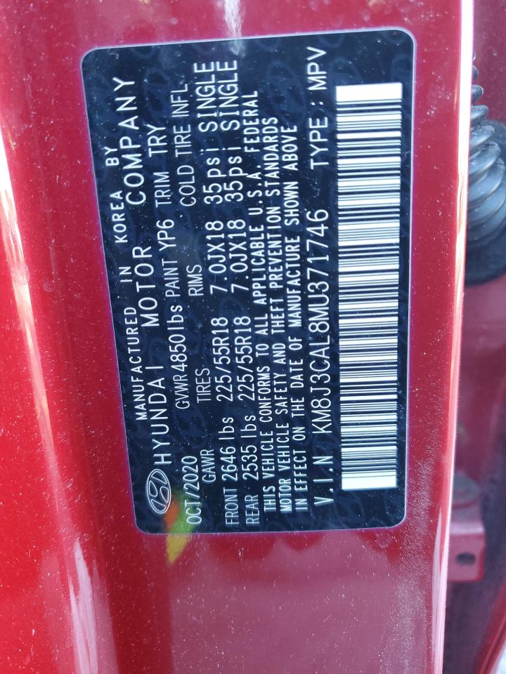 2021 Hyundai Tucson VIN KM8J3CAL8MU371746 Copart auction photo, front end / side damage thumbnail 13