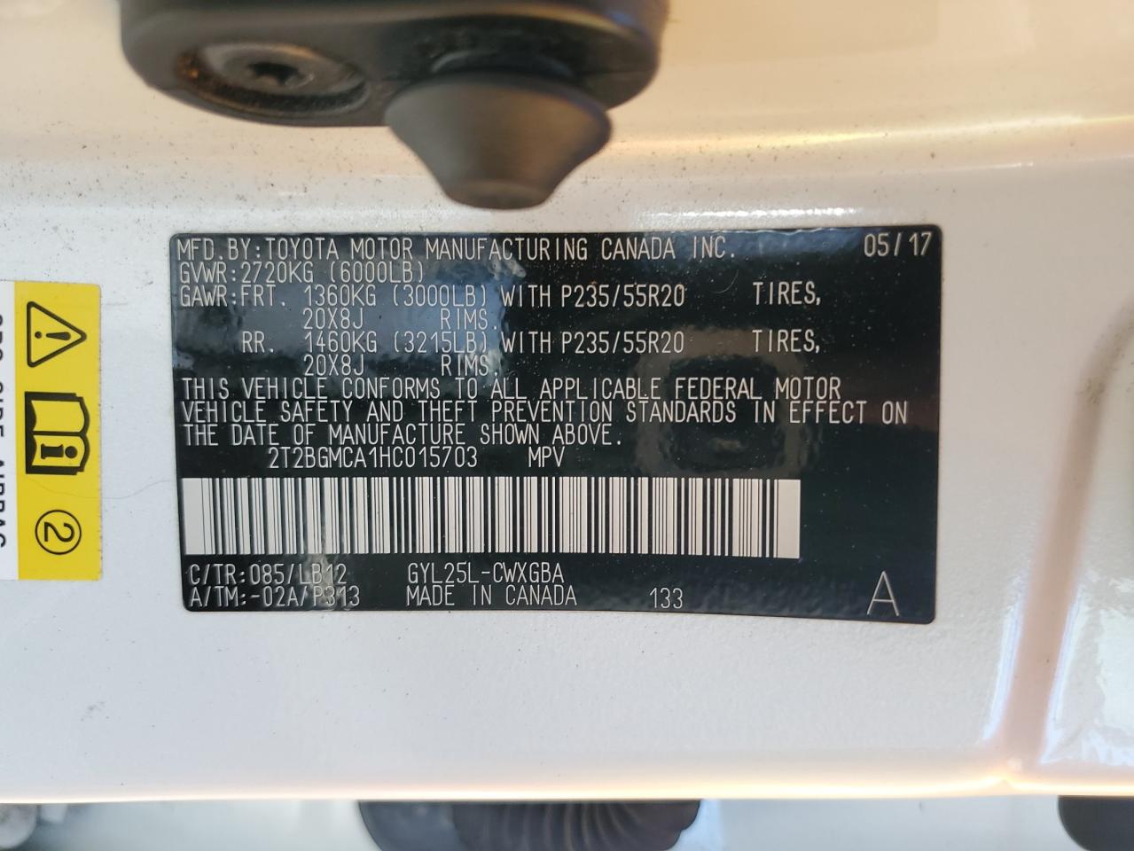 2017 Lexus RX VIN 2T2BGMCA1HC015703 Copart auction photo, burn damage thumbnail 13