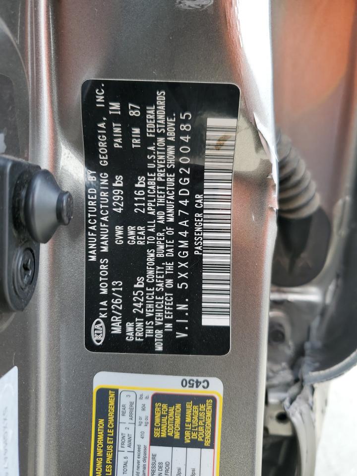 2013 KIA Optima VIN 5XXGM4A74DG200485 Copart auction photo, side / front end damage thumbnail 14
