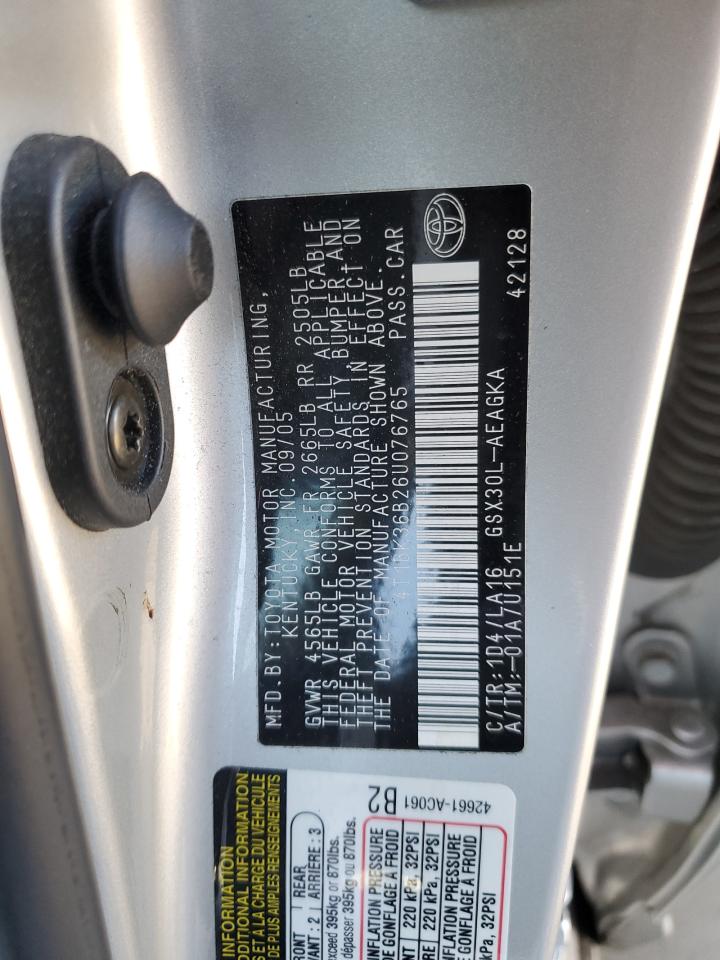2006 Toyota Avalon VIN 4T1BK36B26U076765 Copart auction photo, vandalism / front end damage thumbnail 14