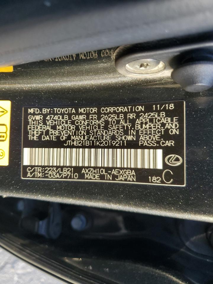 2019 Lexus ES VIN JTHB21B11K2019211 Copart auction photo, rear end damage thumbnail 12