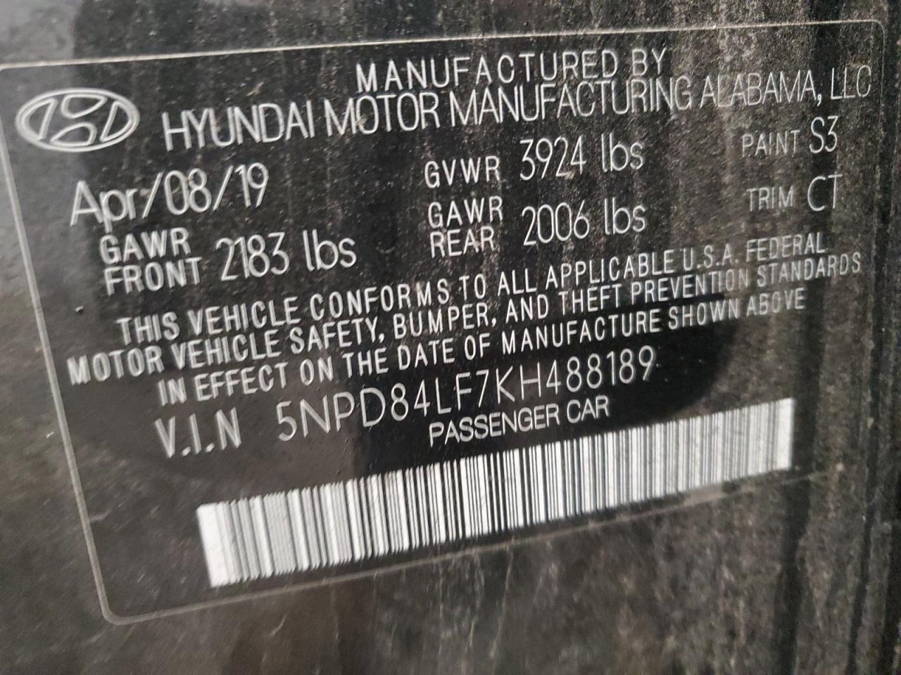 2019 Hyundai Elantra VIN 5NPD84LF7KH488189 Copart auction photo, rear end / mechanical damage thumbnail 12