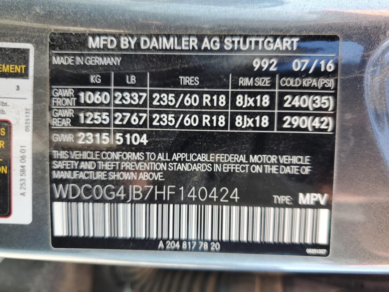 2017 Mercedes-Benz GLC VIN WDC0G4JB7HF140424 Copart auction photo, mechanical damage thumbnail 13