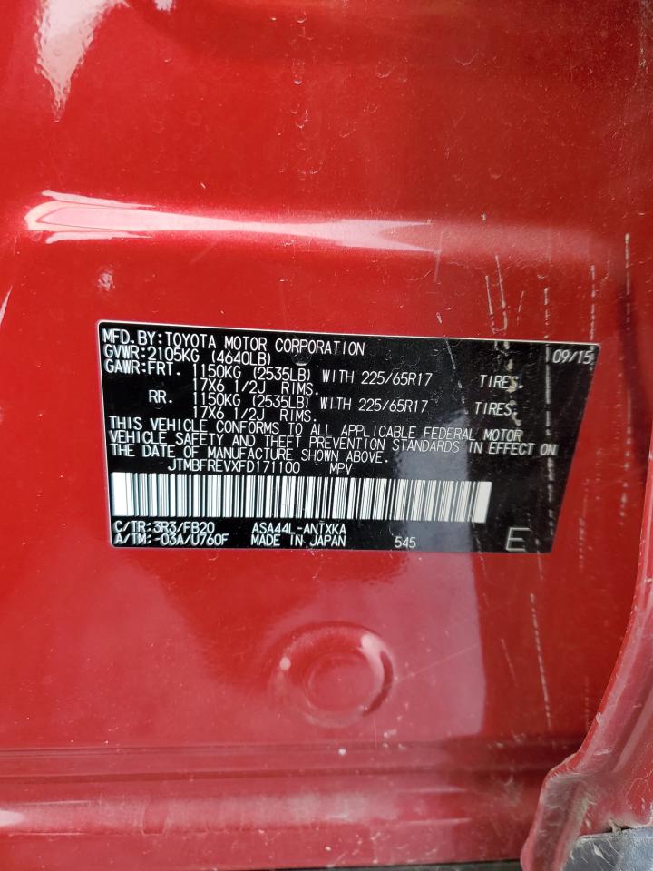 2015 Toyota RAV 4 VIN JTMBFREVXFD171100 Copart auction photo, front end / side damage thumbnail 15