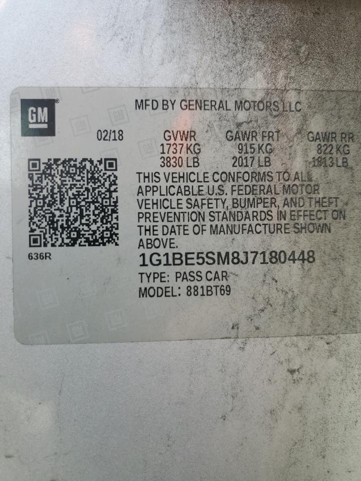2018 Chevrolet Cruze VIN 1G1BE5SM8J7180448 Copart auction photo, rear end damage thumbnail 12