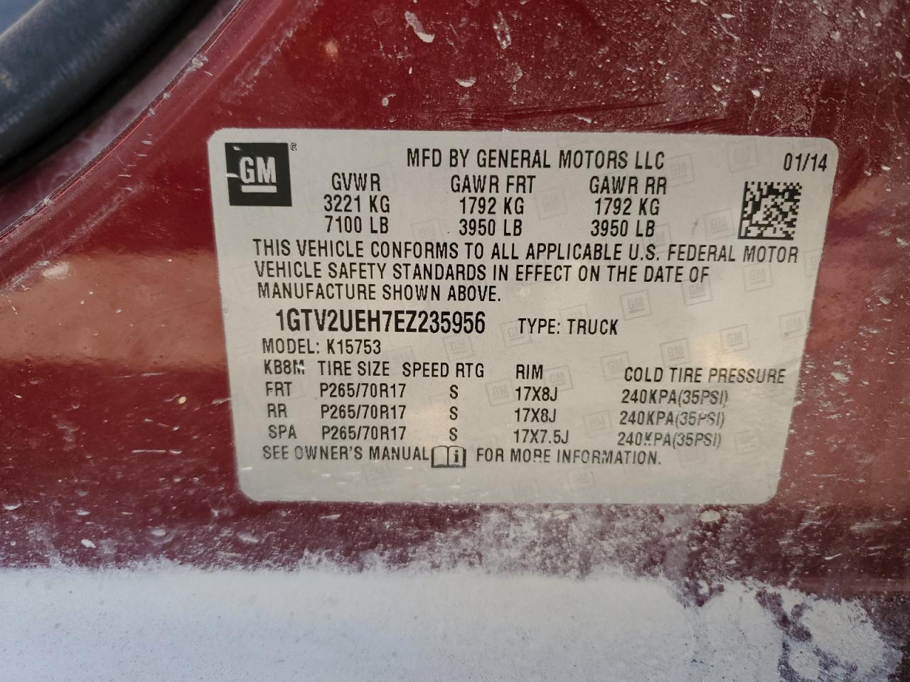 2014 GMC Sierra VIN 1GTV2UEH7EZ235956 Copart auction photo, side / front end damage thumbnail 14