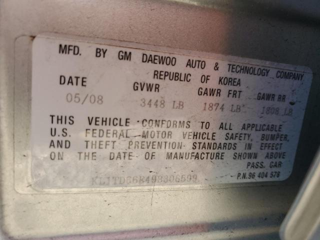 2009 Chevrolet Aveo VIN KL1TD66E49B306599 Copart auction photo, side / minor dent/scratches damage thumbnail 12