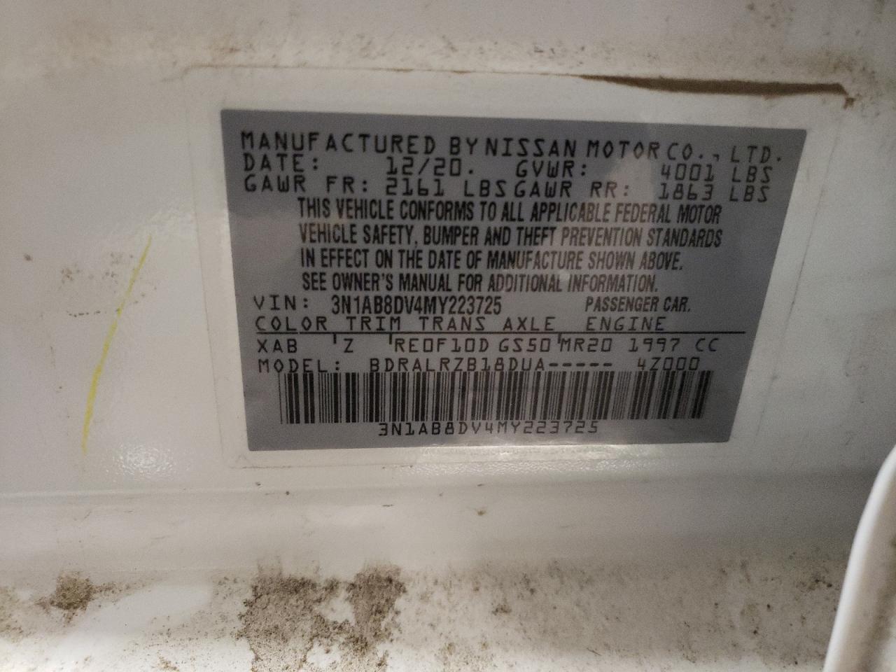 2021 Nissan Sentra VIN 3N1AB8DV4MY223725 Copart auction photo, rear end damage thumbnail 13