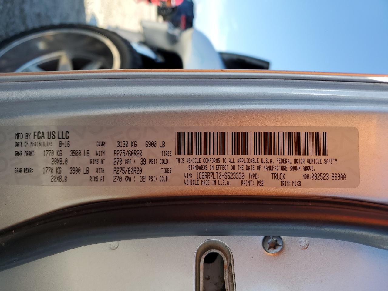 2017 RAM 1500 VIN 1C6RR7LT0HS523330 Copart auction photo, front end damage thumbnail 12