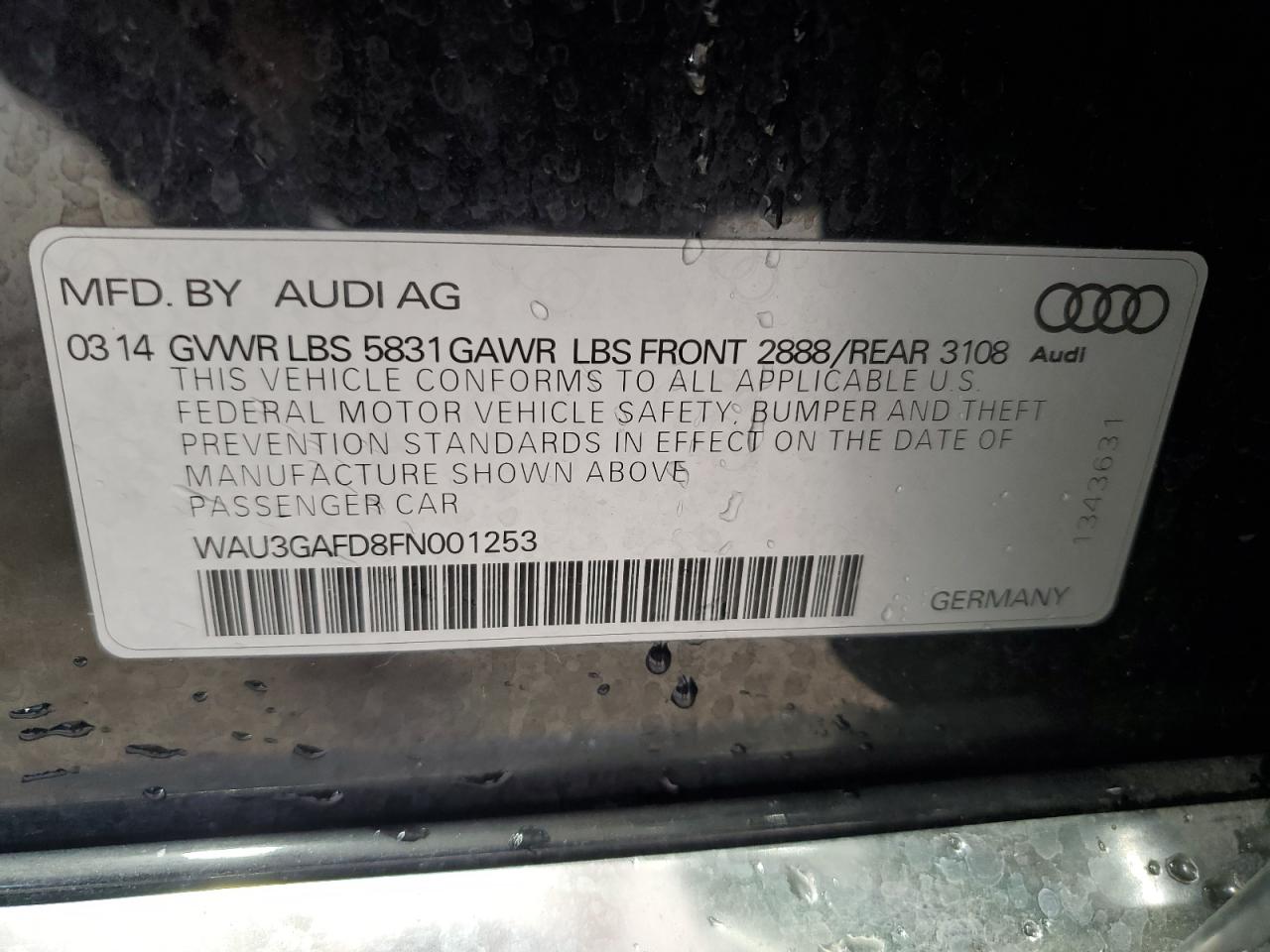 2015 Audi A8 VIN WAU3GAFD8FN001253 Copart auction photo, mechanical damage thumbnail 12