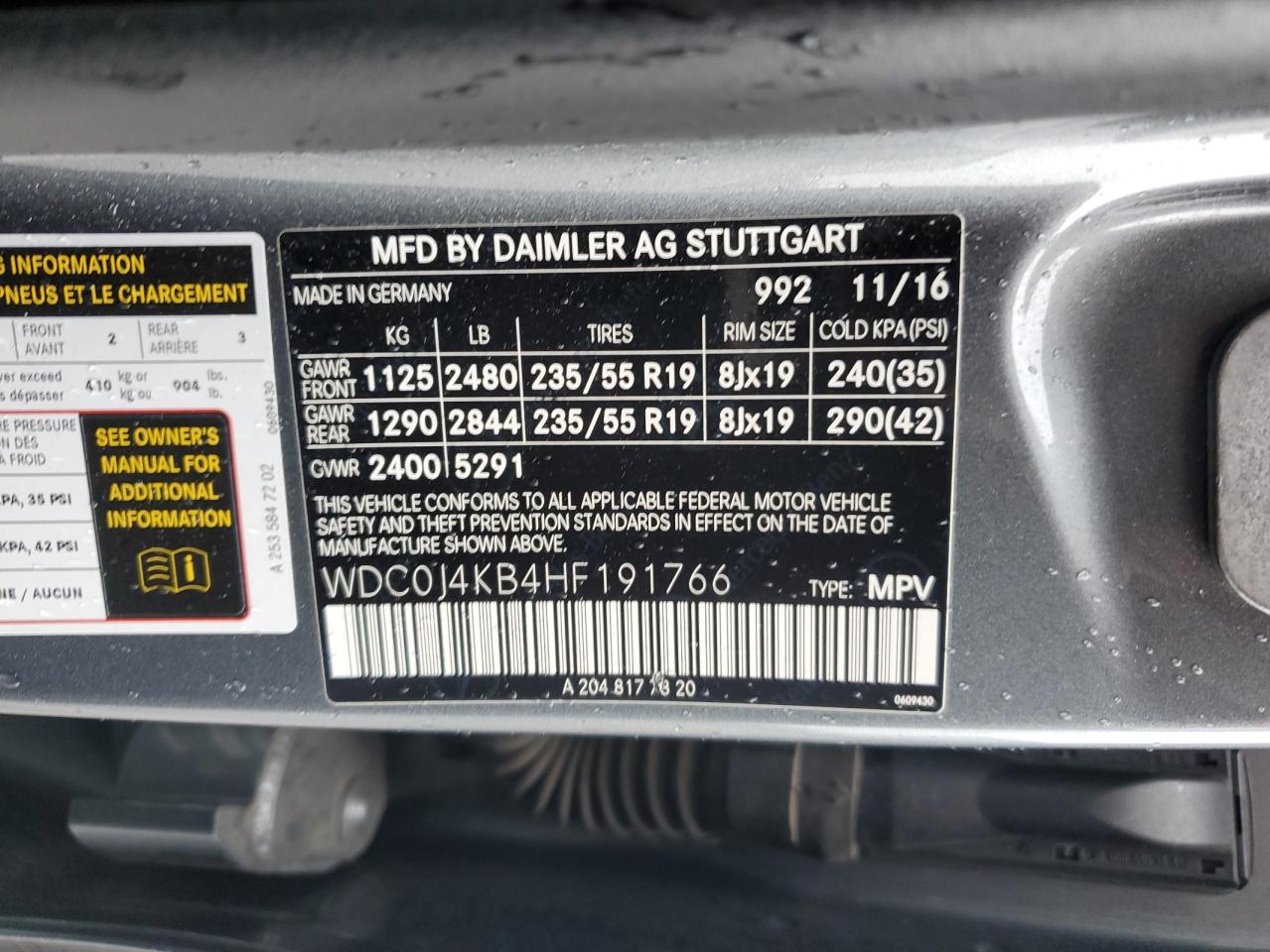 2017 Mercedes-Benz GLC VIN WDC0J4KB4HF191766 Copart auction photo, rear end damage thumbnail 13