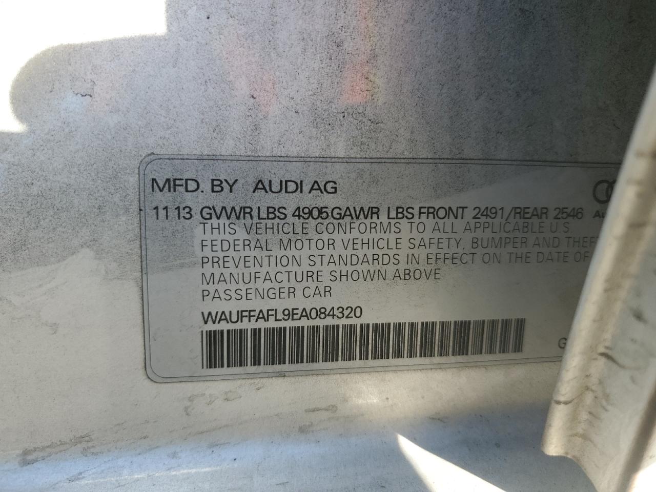 2014 Audi A4 VIN WAUFFAFL9EA084320 Copart auction photo, front end damage thumbnail 15