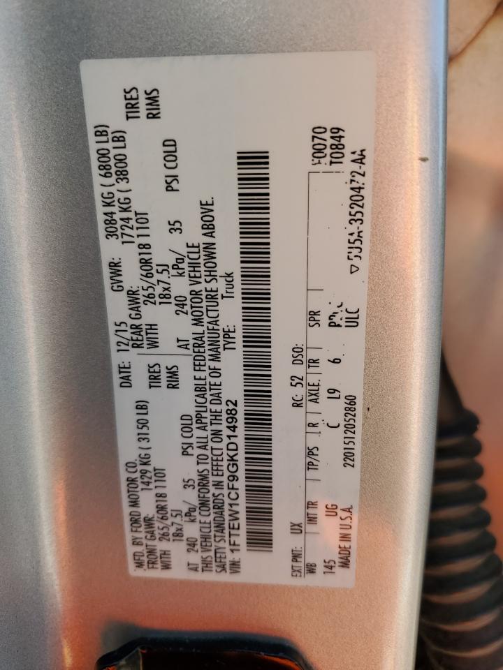 2016 Ford F-150 VIN 1FTEW1CF9GKD14982 Copart auction photo, side / undercarriage damage thumbnail 12