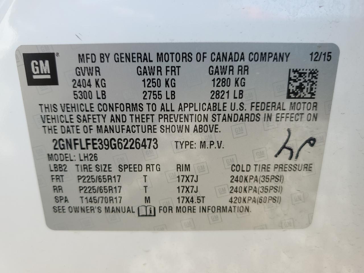 2016 Chevrolet Equinox VIN 2GNFLFE39G6226473 Copart auction photo, front end damage thumbnail 13