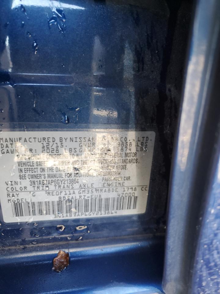2016 Nissan Sentra VIN 3N1AB7AP6GY213864 Copart auction photo, rear end damage thumbnail 10