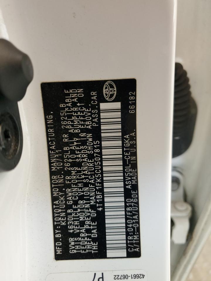 2012 Toyota Camry VIN 4T1BF1FK5CU507815 Copart auction photo, front end damage thumbnail 13