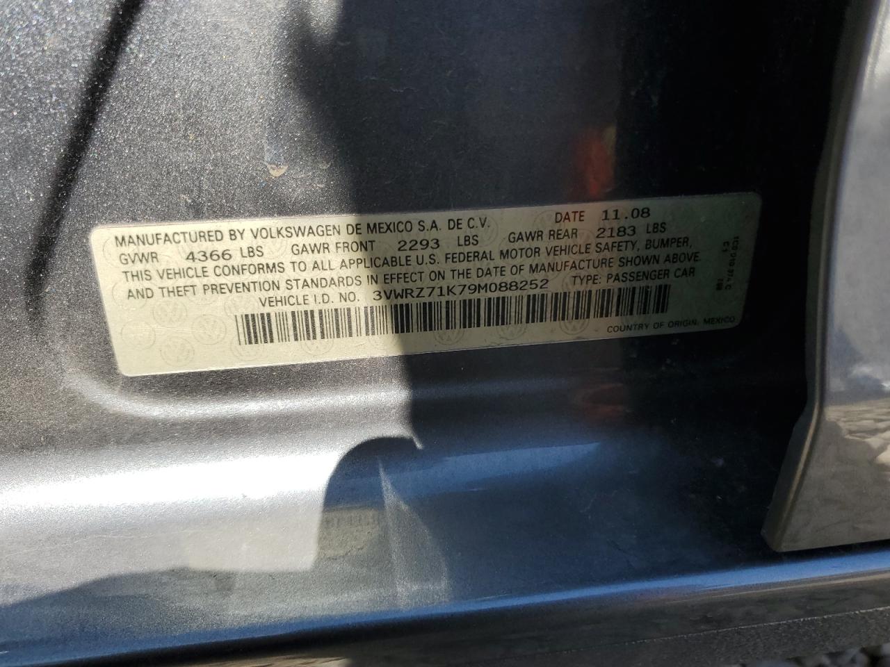 2009 Volkswagen Jetta VIN 3VWRZ71K79M088252 Copart auction photo, rear end damage thumbnail 12