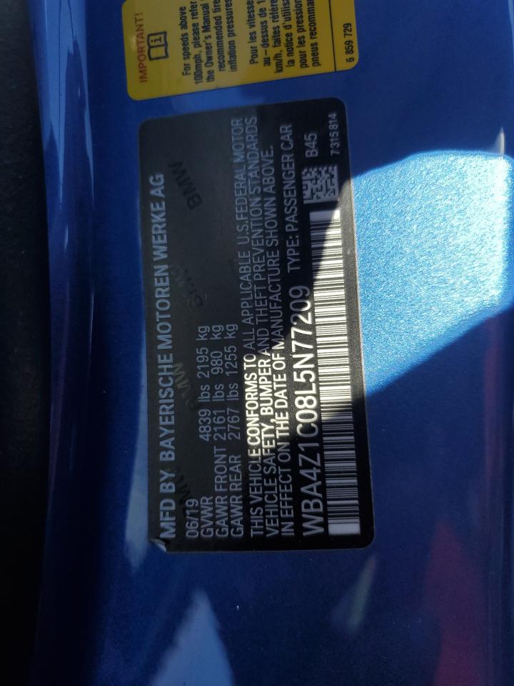 2020 BMW 4er VIN WBA4Z1C08L5N77209 Copart auction photo, front end damage thumbnail 13