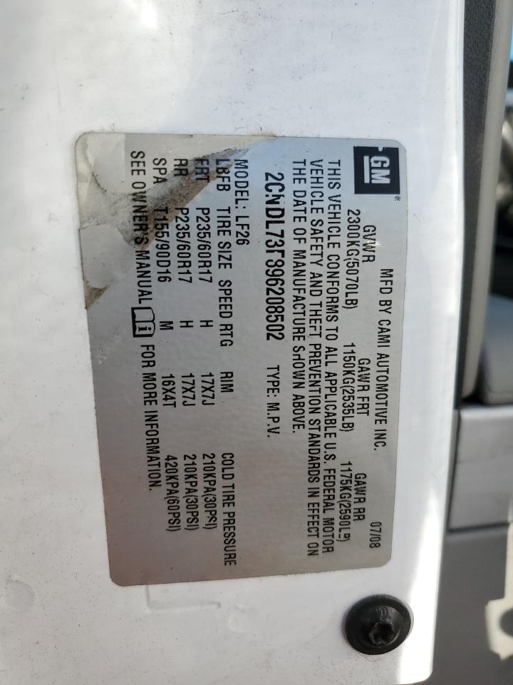 2009 Chevrolet Equinox VIN 2CNDL73F896208502 Copart auction photo, front end damage thumbnail 13
