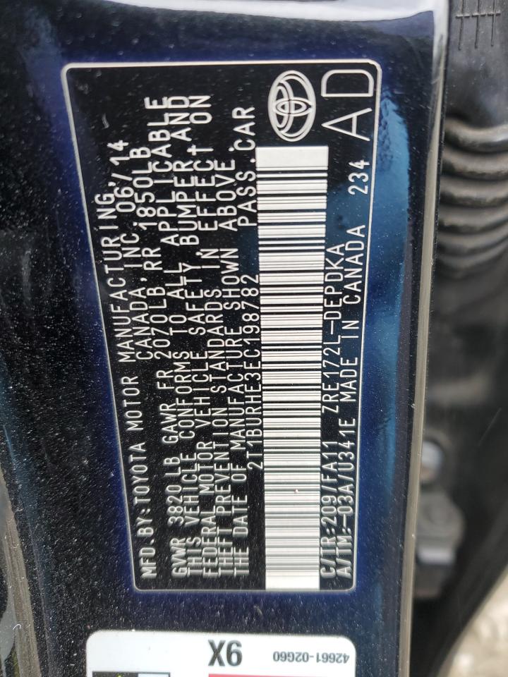 2014 Toyota Corolla VIN 2T1BURHE3EC198782 Copart auction photo, front end damage thumbnail 13