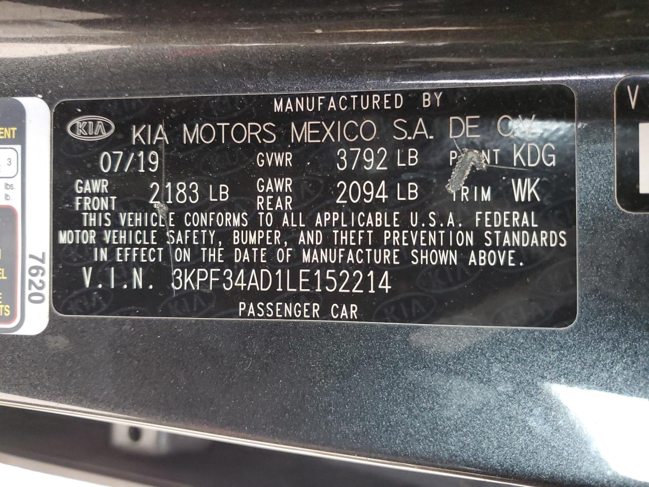 2020 KIA Forte VIN 3KPF34AD1LE152214 Copart auction photo, side / front end damage thumbnail 14