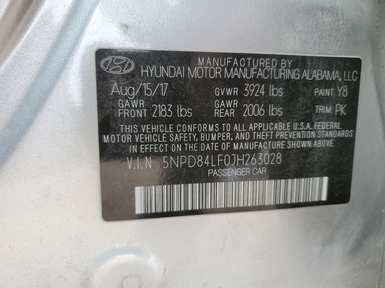 2018 Hyundai Elantra VIN 5NPD84LF0JH263028 Copart auction photo, rollover damage thumbnail 14