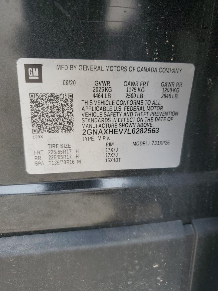 2020 Chevrolet Equinox VIN 2GNAXHEV7L6282563 Copart auction photo, side damage thumbnail 15