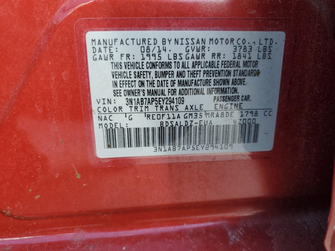 2014 Nissan Sentra VIN 3N1AB7AP5EY294109 Copart auction photo, front end / minor dent/scratches damage thumbnail 12