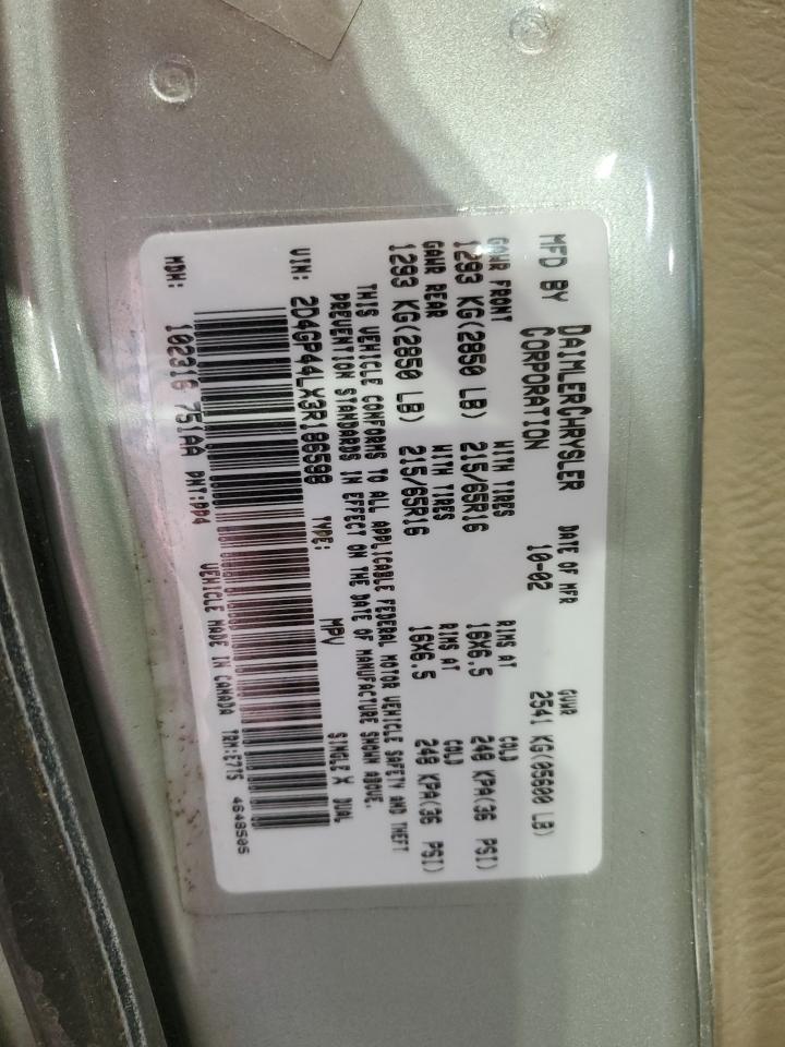 2003 Dodge Caravan VIN 2D4GP44LX3R186598 Copart auction photo, front end / side damage thumbnail 14