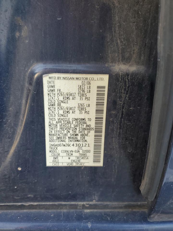 2006 Nissan Navara (Frontier) VIN 1N6AD07W26C430121 Copart auction photo, front end damage thumbnail 12