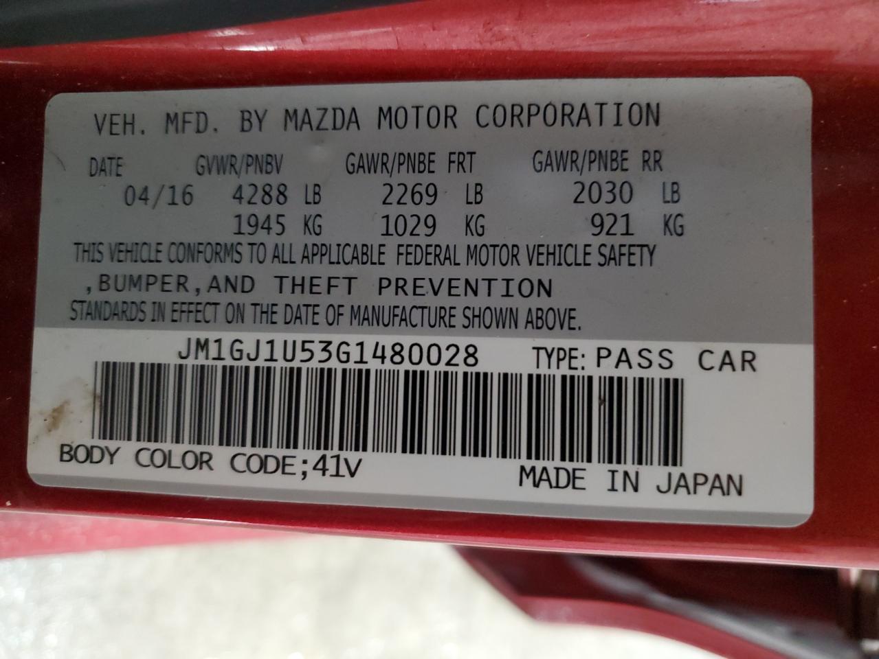 2016 Mazda 6 VIN JM1GJ1U53G1480028 Copart auction photo, front end / undercarriage damage thumbnail 15
