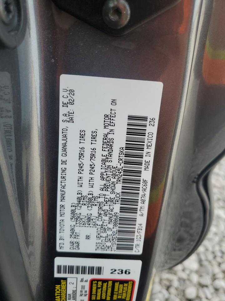 2020 Toyota Tacoma VIN 3TYSX5EN2LT000609 Copart auction photo, side damage thumbnail 12