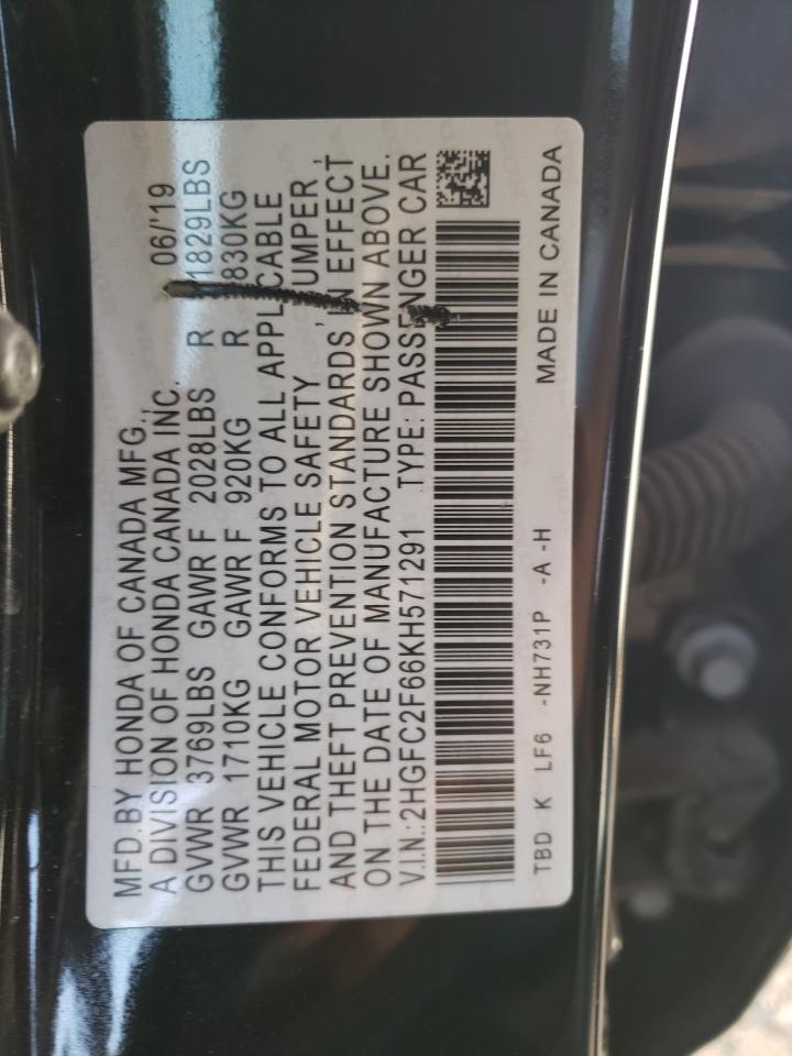 2019 Honda Civic VIN 2HGFC2F66KH571291 Copart auction photo, front end damage thumbnail 13
