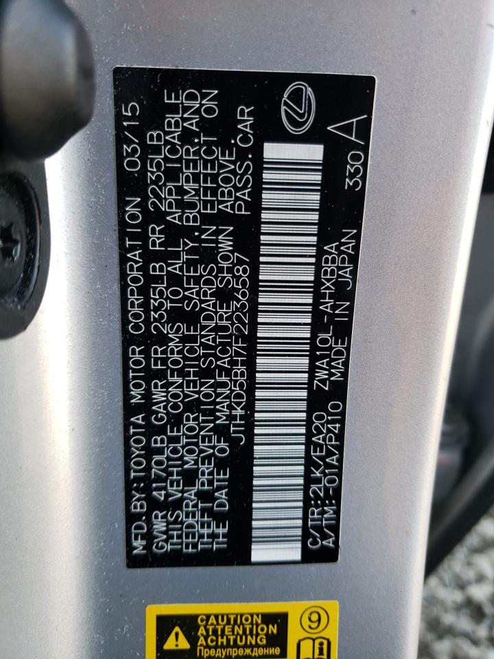 2015 Lexus CT VIN JTHKD5BH7F2236587 Copart auction photo, front end damage thumbnail 12