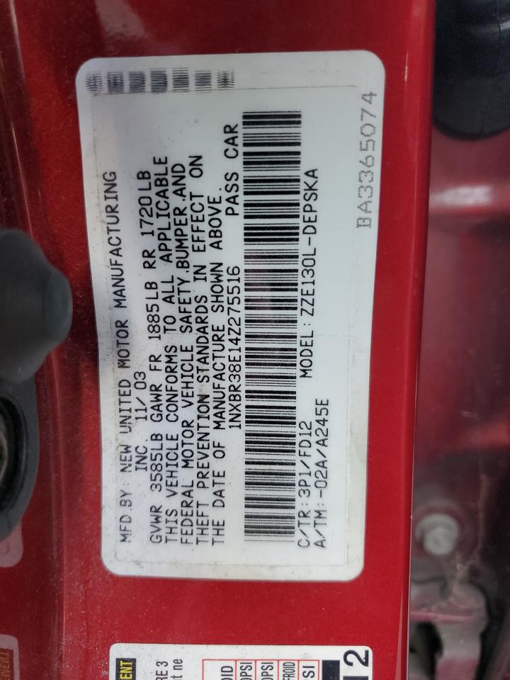 2004 Toyota Corolla VIN 1NXBR38E14Z275516 Copart auction photo, rear end / side damage thumbnail 12
