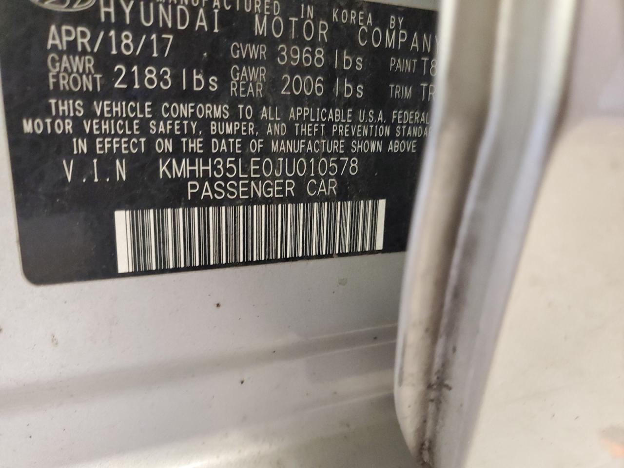 2018 Hyundai Elantra VIN KMHH35LE0JU010578 Copart auction photo, front end damage thumbnail 13