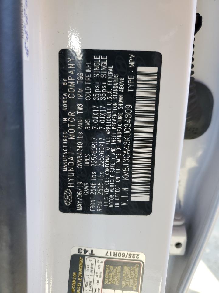 2019 Hyundai Tucson VIN KM8J3CA43KU034309 Copart auction photo, front end damage thumbnail 13
