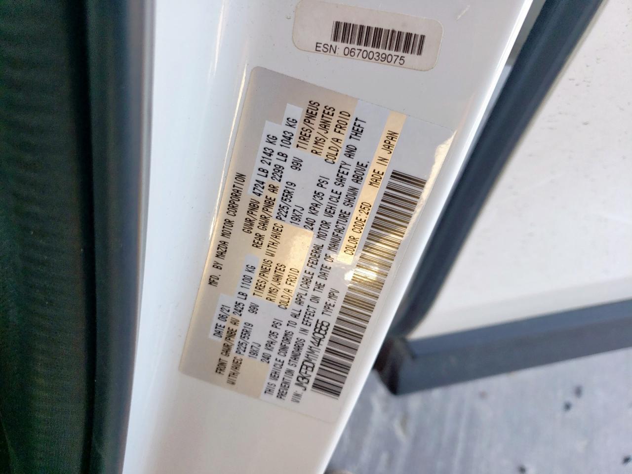 2021 Mazda CX-5 VIN JM3KFBDM1M1440655 Copart auction photo, front end damage thumbnail 13
