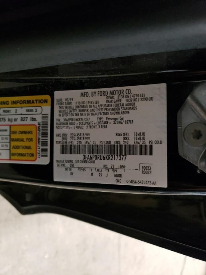 2019 Ford Fusion VIN 3FA6P0RU6KR217377 Copart auction photo, rear end damage thumbnail 13