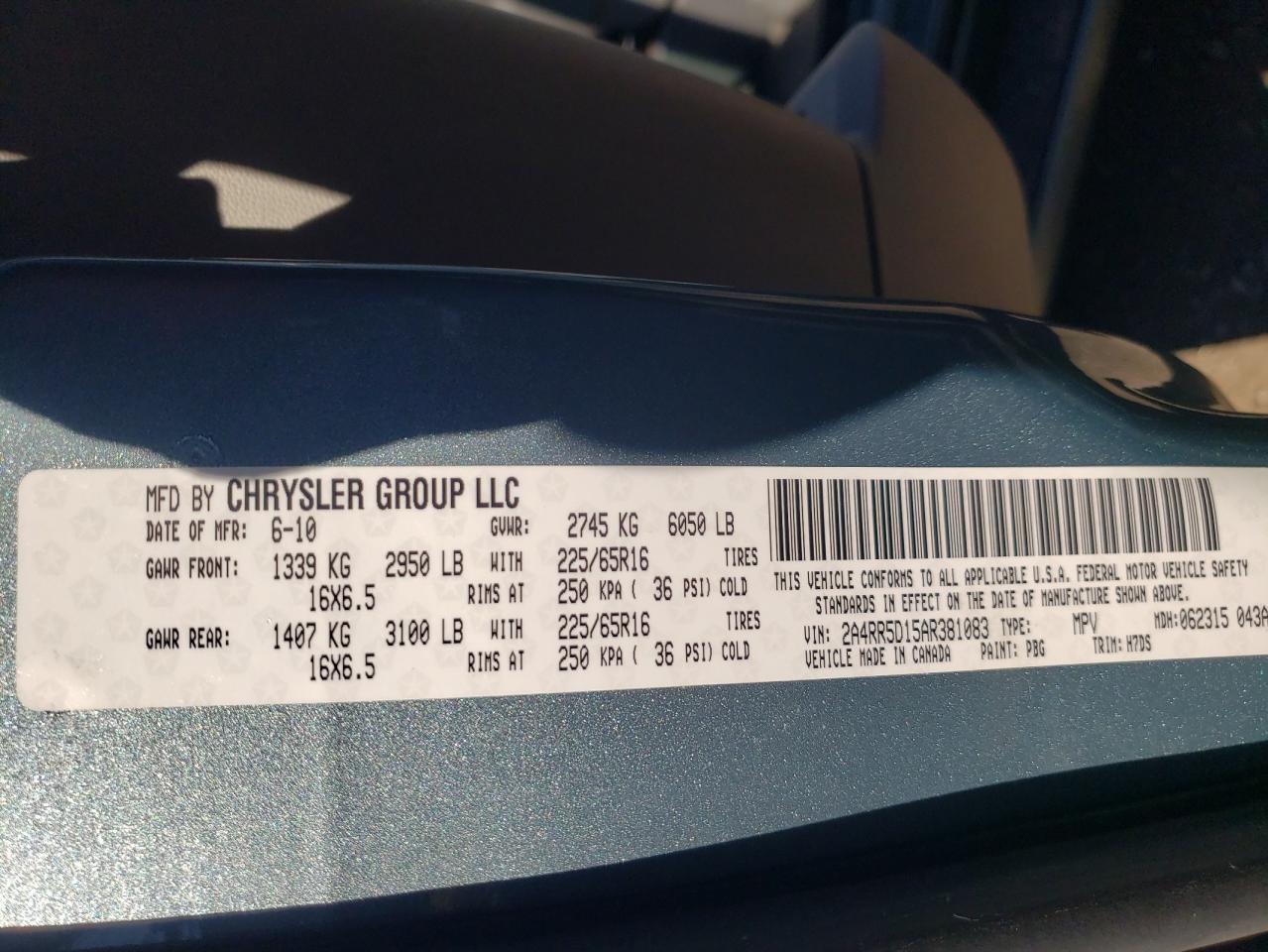 2010 Chrysler Town & Country VIN 2A4RR5D15AR381083 Copart auction photo, front end / minor dent/scratches damage thumbnail 13