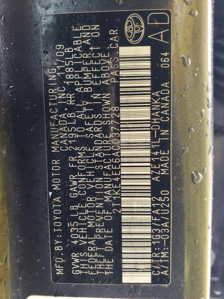 2010 Toyota Corolla VIN 2T1KE4EE6AC037728 Copart auction photo, side damage thumbnail 12