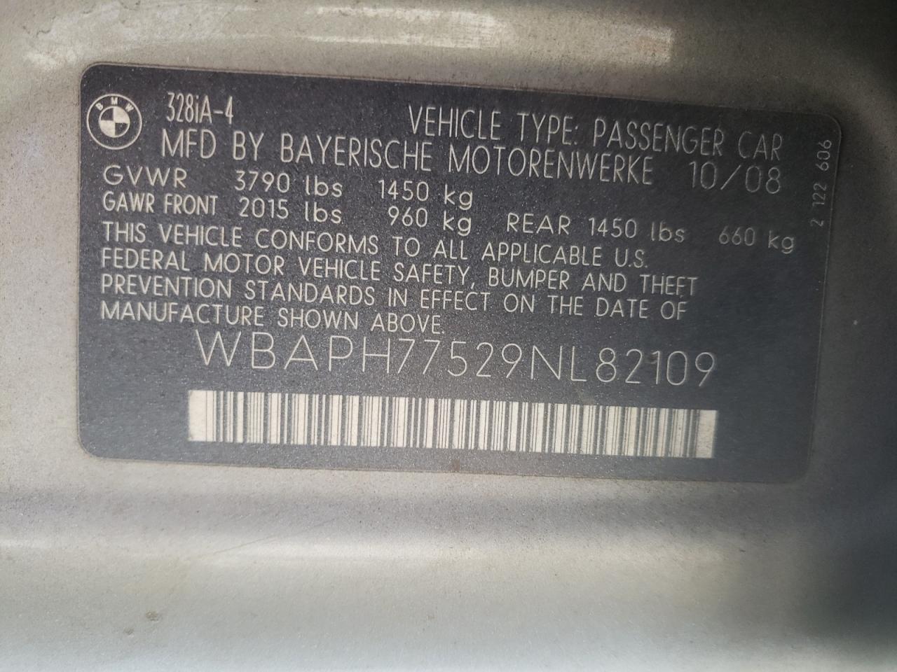 2009 BMW 3er VIN WBAPH77529NL82109 Copart auction photo, all over damage thumbnail 12