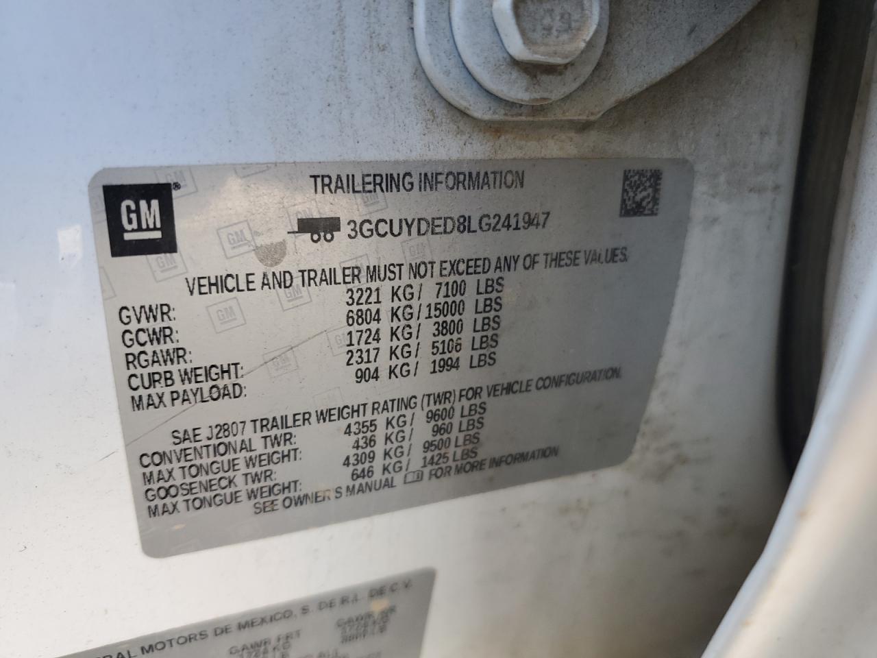2020 Chevrolet Silverado VIN 3GCUYDED8LG241947 Copart auction photo, rollover damage thumbnail 13