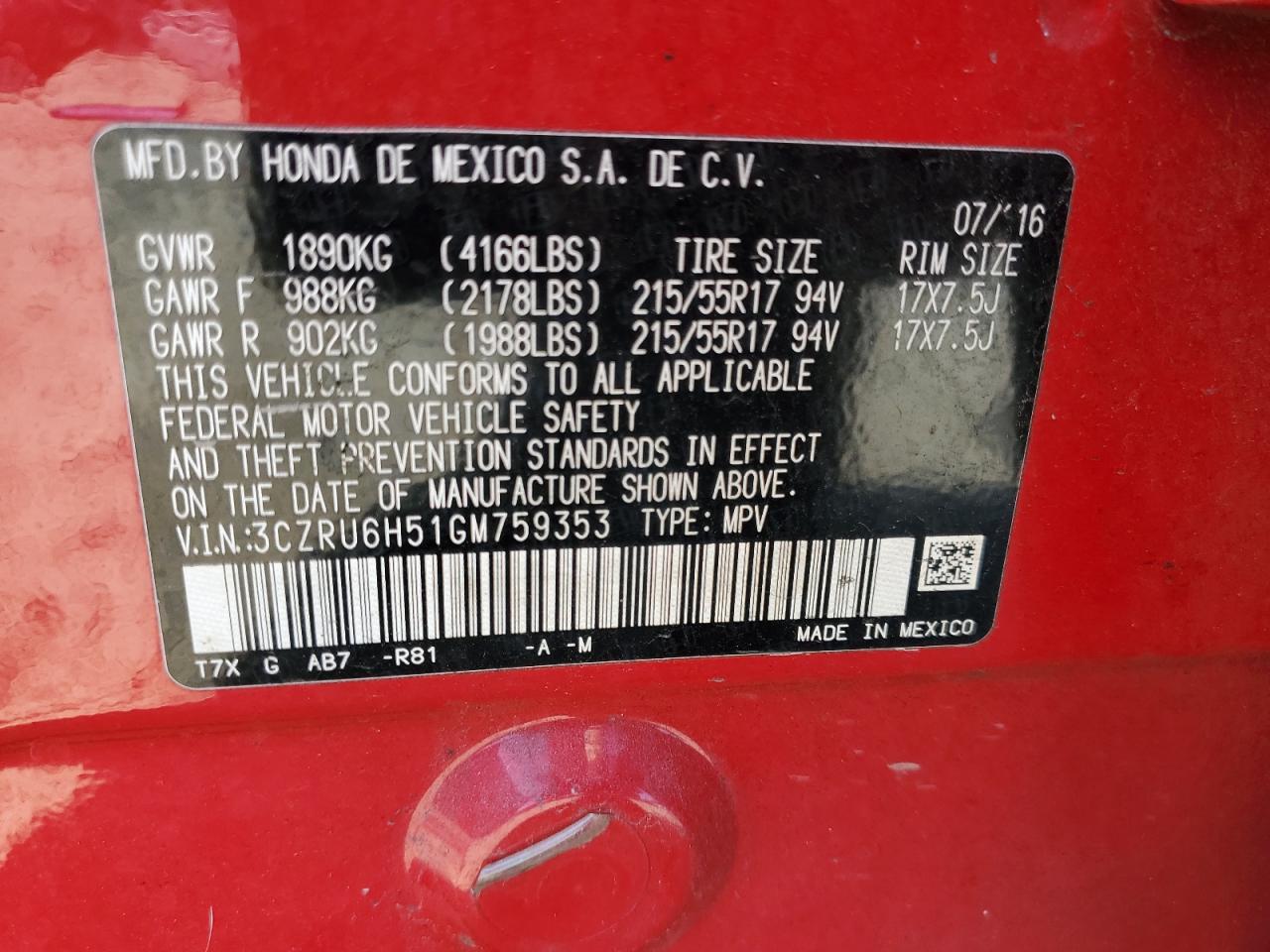 2016 Honda HR-V VIN 3CZRU6H51GM759353 Copart auction photo, front end / minor dent/scratches damage thumbnail 13