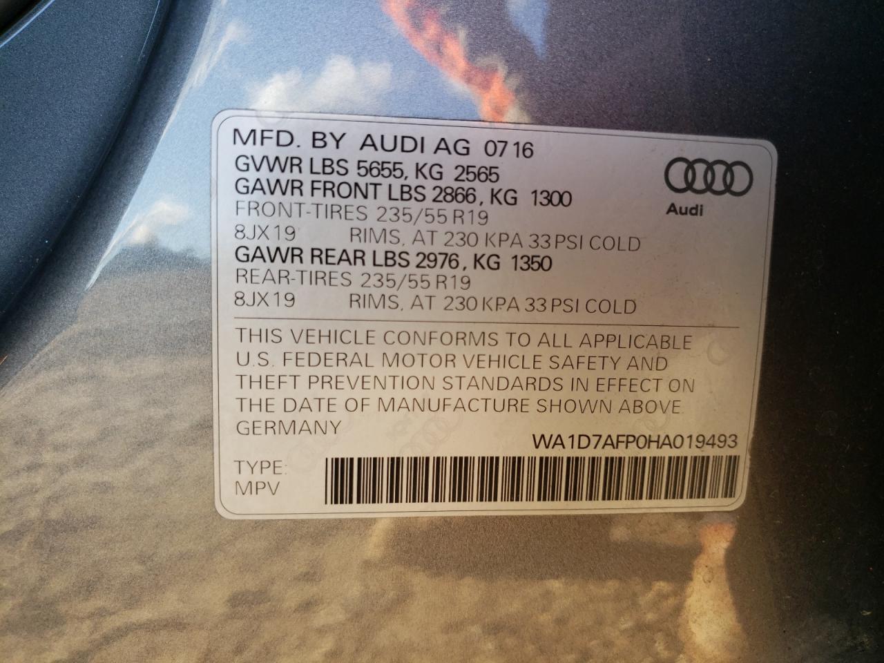 2017 Audi Q5 VIN WA1D7AFP0HA019493 Copart auction photo, front end damage thumbnail 15