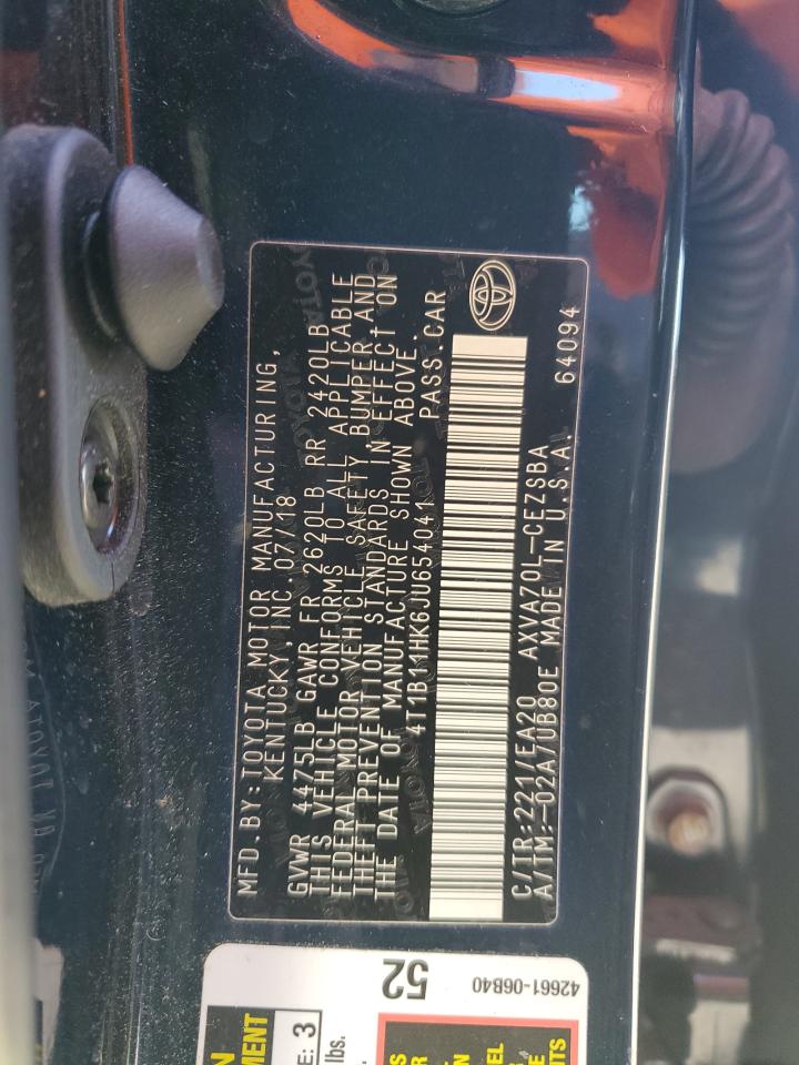 2018 Toyota Camry VIN 4T1B11HK6JU654041 Copart auction photo, all over damage thumbnail 12
