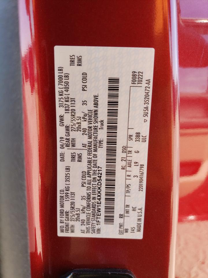 2019 Ford F-150 VIN 1FTEW1E4XKKD54217 Copart auction photo, undercarriage / side damage thumbnail 13