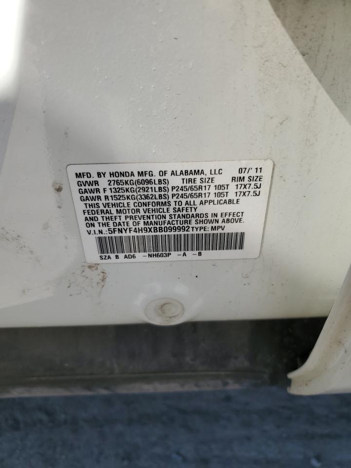 2011 Honda Pilot VIN 5FNYF4H9XBB099992 Copart auction photo, front end damage thumbnail 13